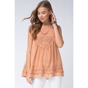 Entro Crochet Bohemian Tank, Blush